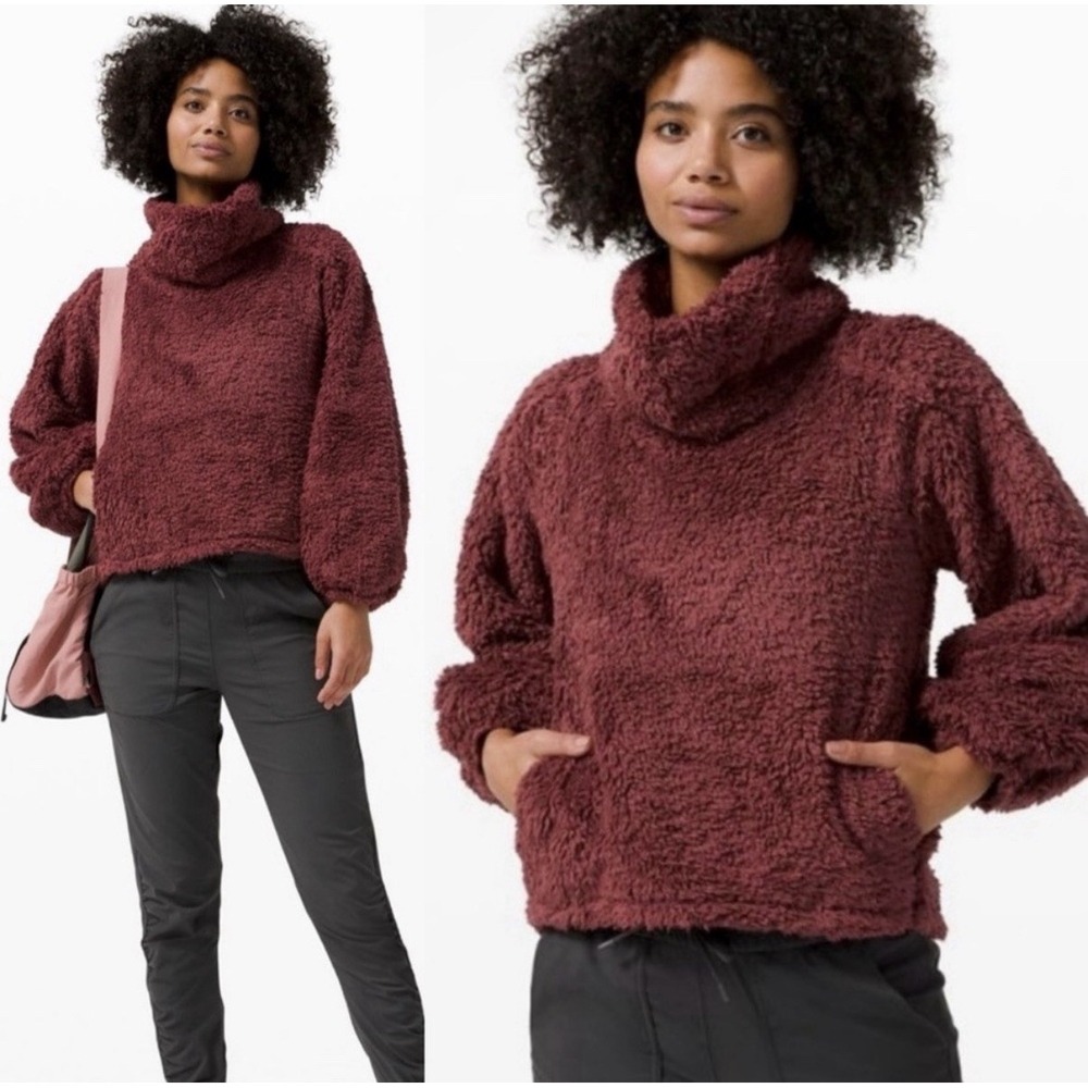 Lululemon Warm Restore Sherpa Pullover Savannah Red Burgundy Fleece SZ M/L NWT
